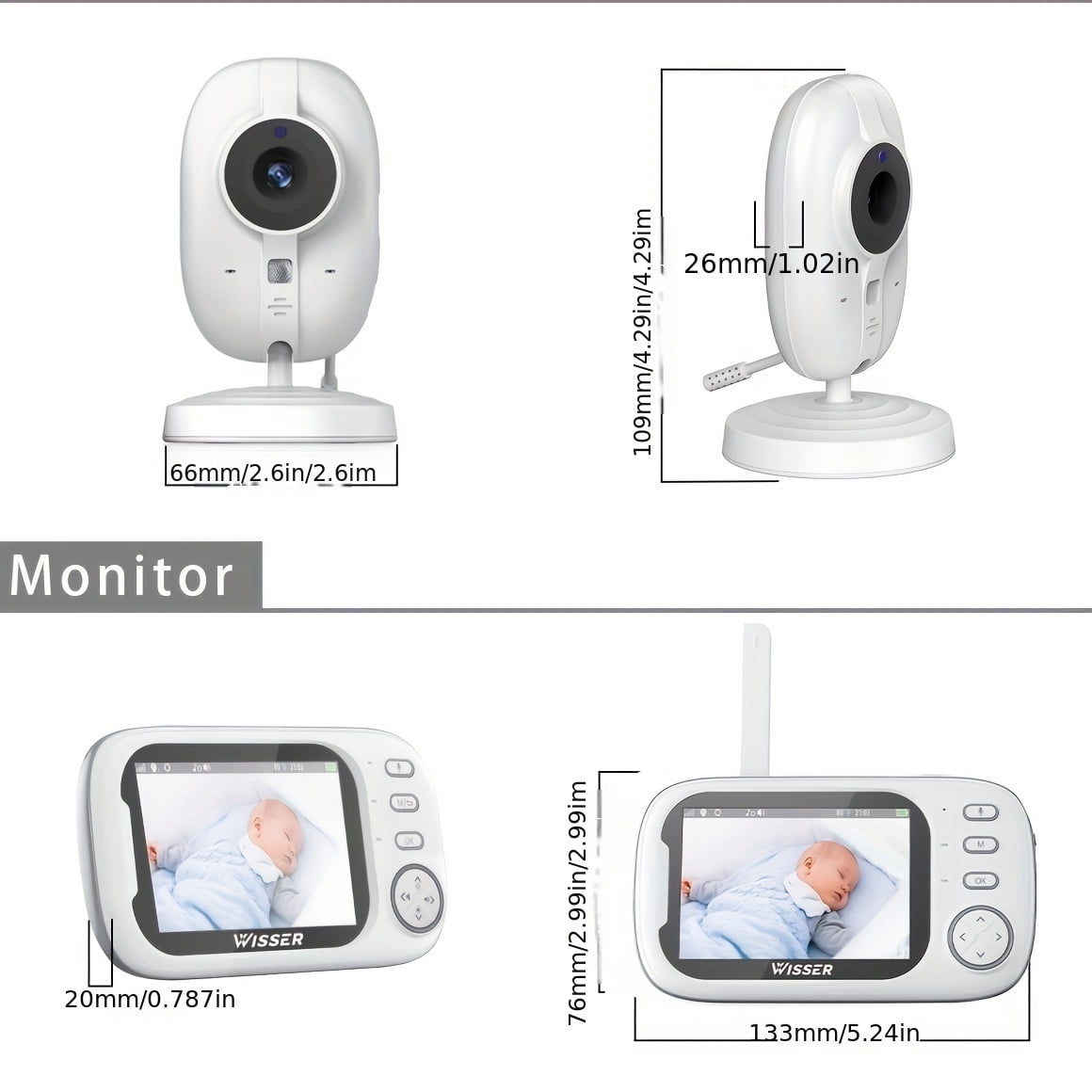 Baby Camera Monitor, Baby Monitor with Camera Night Vision, No Wifi, 2-way Talk, VOX Mode, Feeding Reminder Temperature Sensor And 8 Lullabies As Halloween, Christmas Gif