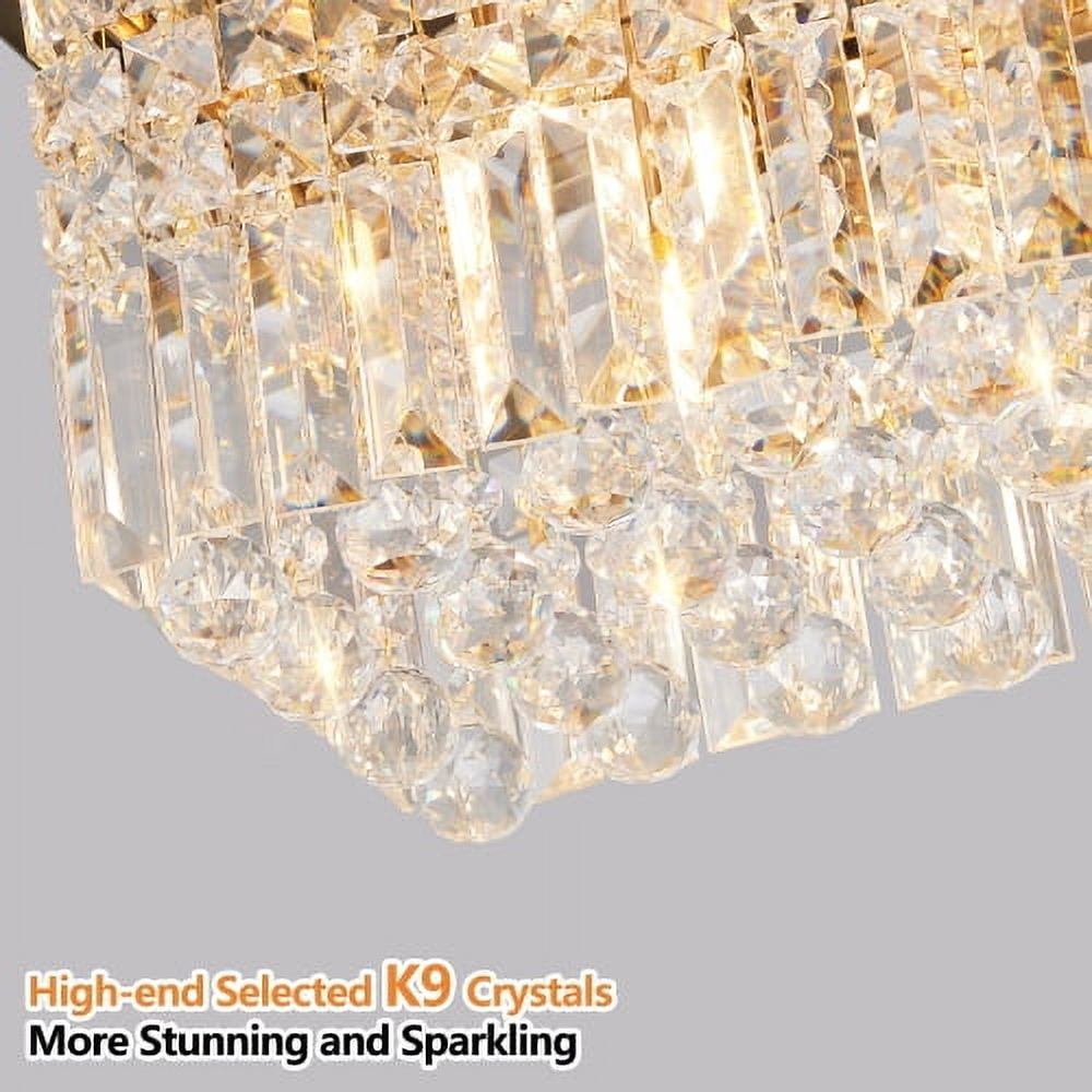 ACE-LIGHTS,Modern Crystal Chandelier,8-Light Golden Rectangle Raindrop Chandelier(Bulb Not Included),Contemporary Rectangular Pendant Light Fixture for Living Room,Dining Room,Kitchen,Bedroom(Golden)