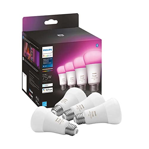 Philips Hue 4-Pack White Color Medium Lumen Smart Bulb, 1100 Lumens, Bluetooth & Zigbee Compatible (Hue Hub Optional), Compatible with Alexa & Google Assistant - Walmart.com