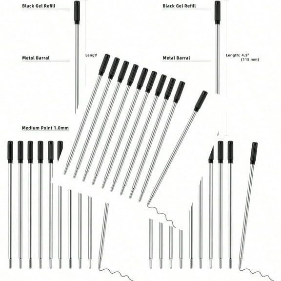 Black Ink Refill Replaceable Ballpoint Pen Refills Compatible with Cross Ballpoint Pen Medium Point Metal Refill 10 Pack
