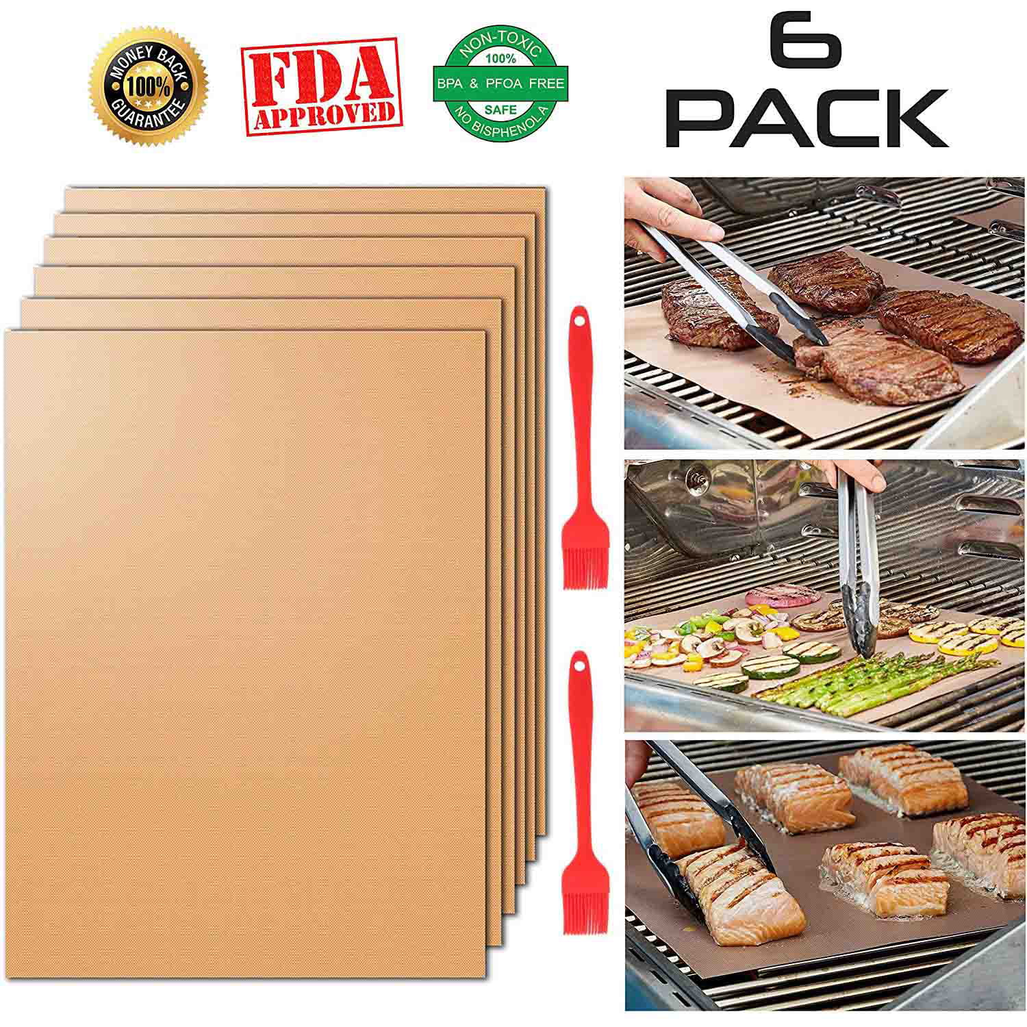 2Pcs Copper Chef Grill and Bake Mats BBQ Pad Tool Camping Hiking Home Outdoor