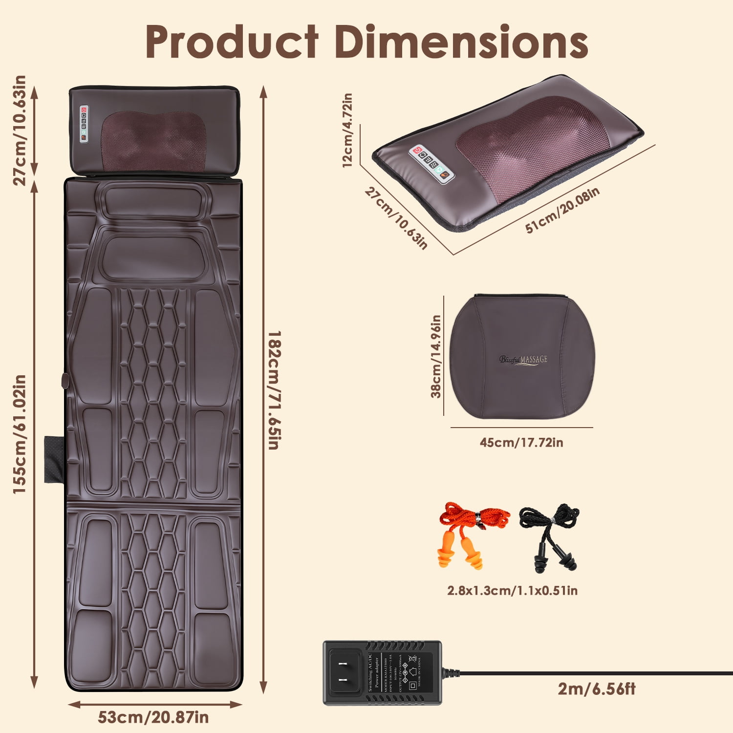 Imountek PU Leather Full Body Massage Mat with Heat Timer, Multifunctional Electric Massage Chair Pad with Shiatsu Neck Massager Carry Bag Earplugs Anti-Slip Bottom for Home
