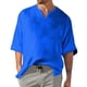 thumbnail image 1 of Men's Solid Color Pleated Quarter Sleeve Top Men's Retro V-Neck TopM, 1 of 5
