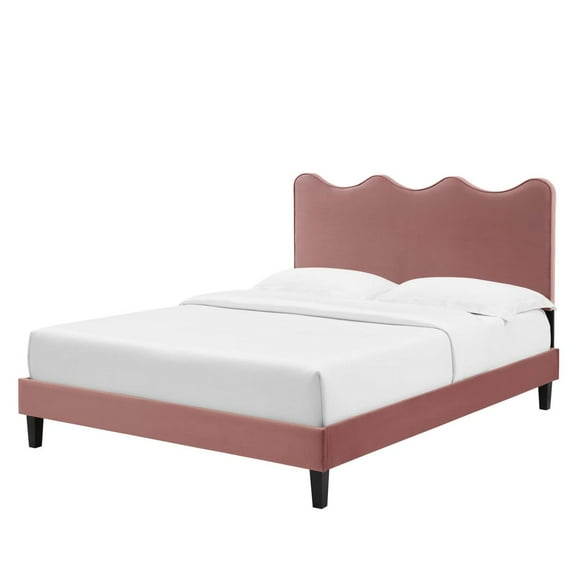 Platform Bed Frame, Full Size, Pink, Velvet, Bedroom, Modern Contemporary Boutique HB35292