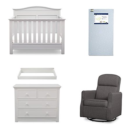 Serta Barrett 5 Piece Nursery Furniture Set Serta Convertible Crib 4 Drawer Dresser Changing Top Serta Crib Mattress Glider Bianca White