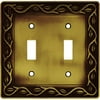 Brainerd Leaf and Vine Double-Switch Wall Plate, Tumbled Antique Brass