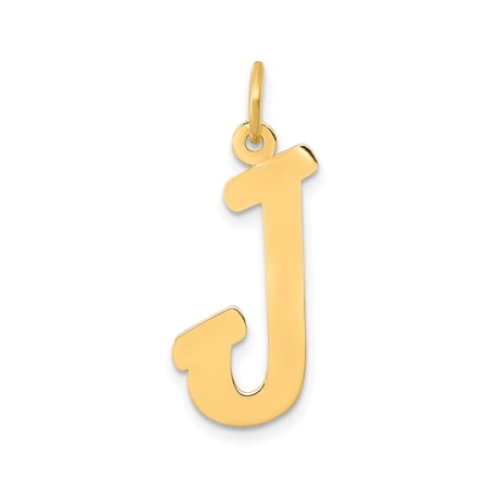 14k Yellow Gold Letter J Pendant for Women or Unisex, Polished Uppercase Initial Charm for Necklace, Flat Script Alphabet Jewelry, Modern Personalized Style