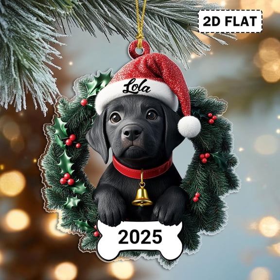 Custom Black Lab Ornament for Dog Mom 2025, Personalized Labrador Christmas Ornament, Gift for Dog Mom, Flat Holiday Pet Keepsake
