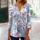 thumbnail image 2 of Camisetas de Cuello en V Mujeres, Impreso 3/4 Manga Blusa Casual Hecha de Cómodo Estante de Imitación para Toda la Temporada de Uso Diario, Camisetas Casuales de Mujer, 2 of 5