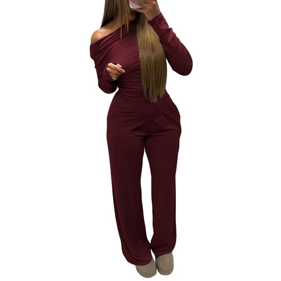 Conjunto de Dos Piezas Holgado e Informal para Mujer, para Otoño e Invierno, para Estar en Casa. Vino Tinto S