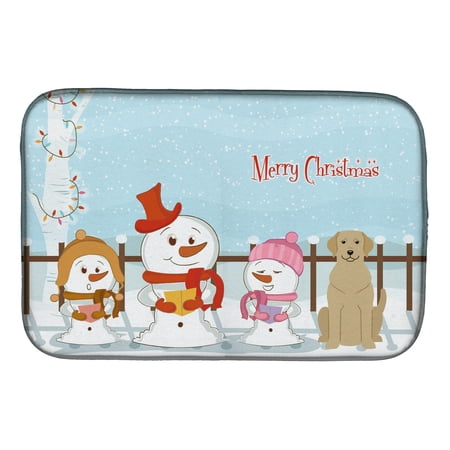 Merry Christmas Carolers Yellow Labrador Dish Drying Mat