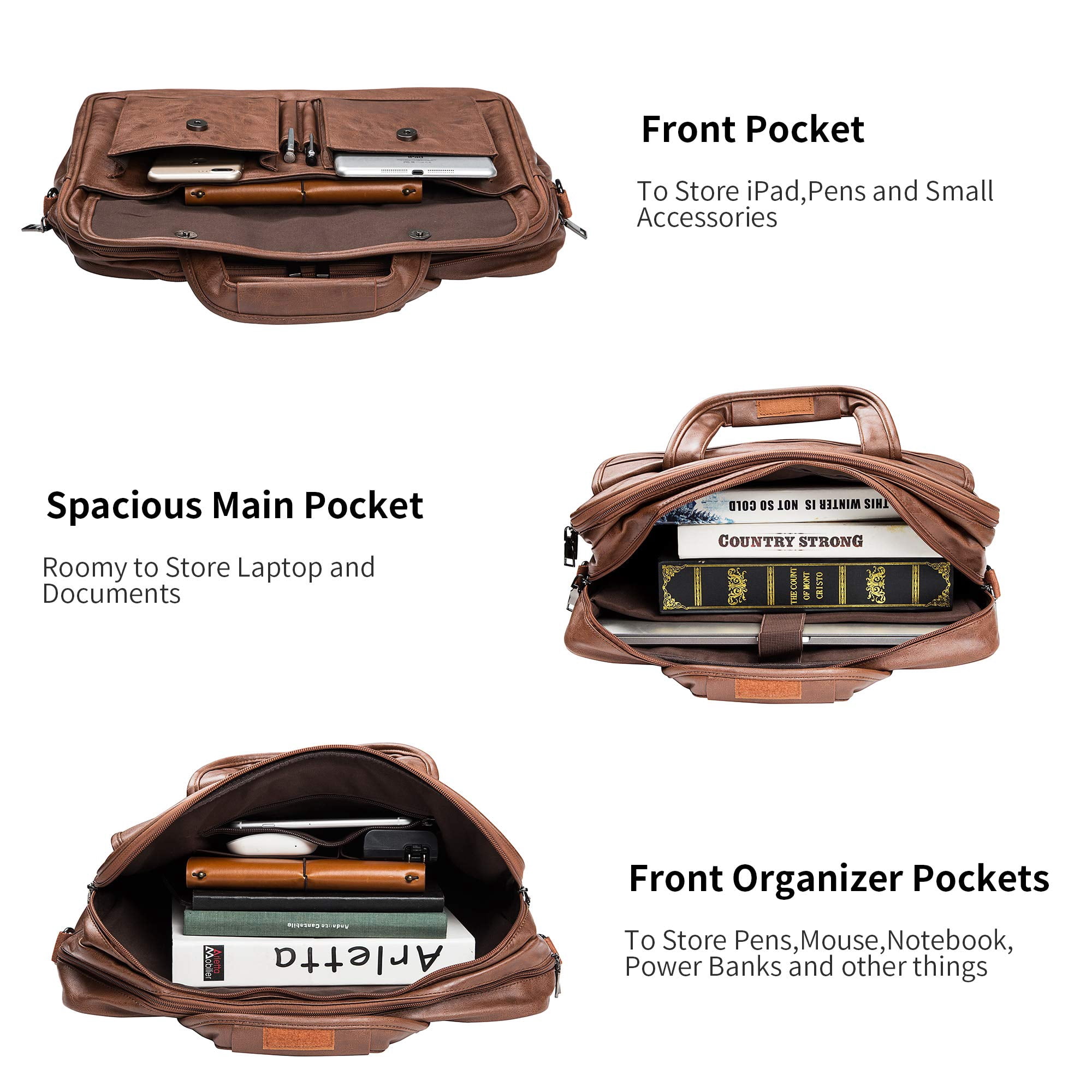 seyfocnia Men's Business Travel Briefcase Leather Handmade Messenger Bags Laptop Bag