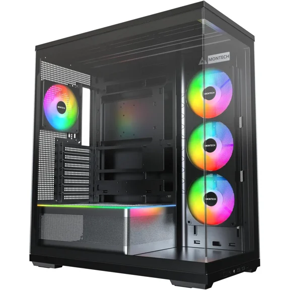 MONTECH TG3 Panoramic ATX Mid-Tower PC Case, Pre-Installed 360mm ARGB Unibody Fans & 1x120mm ARGB Fan, ARGB Strip, Supports 360mm Radiator, RTX 5090 GPUs & Back-Connect Motherboards, Black