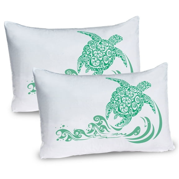 Ambesonne Turtle Pillow Sham 2 Pack, Plumeria Flowers Pattern, 26"x20", White and Sea Green