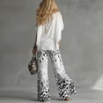 thumbnail image 3 of Morttic Women's Solid Color Batwing Sleeve Top & Gradient Leopard Print Wide Leg Pants Set Casual Summer Outfit White，S, 3 of 4