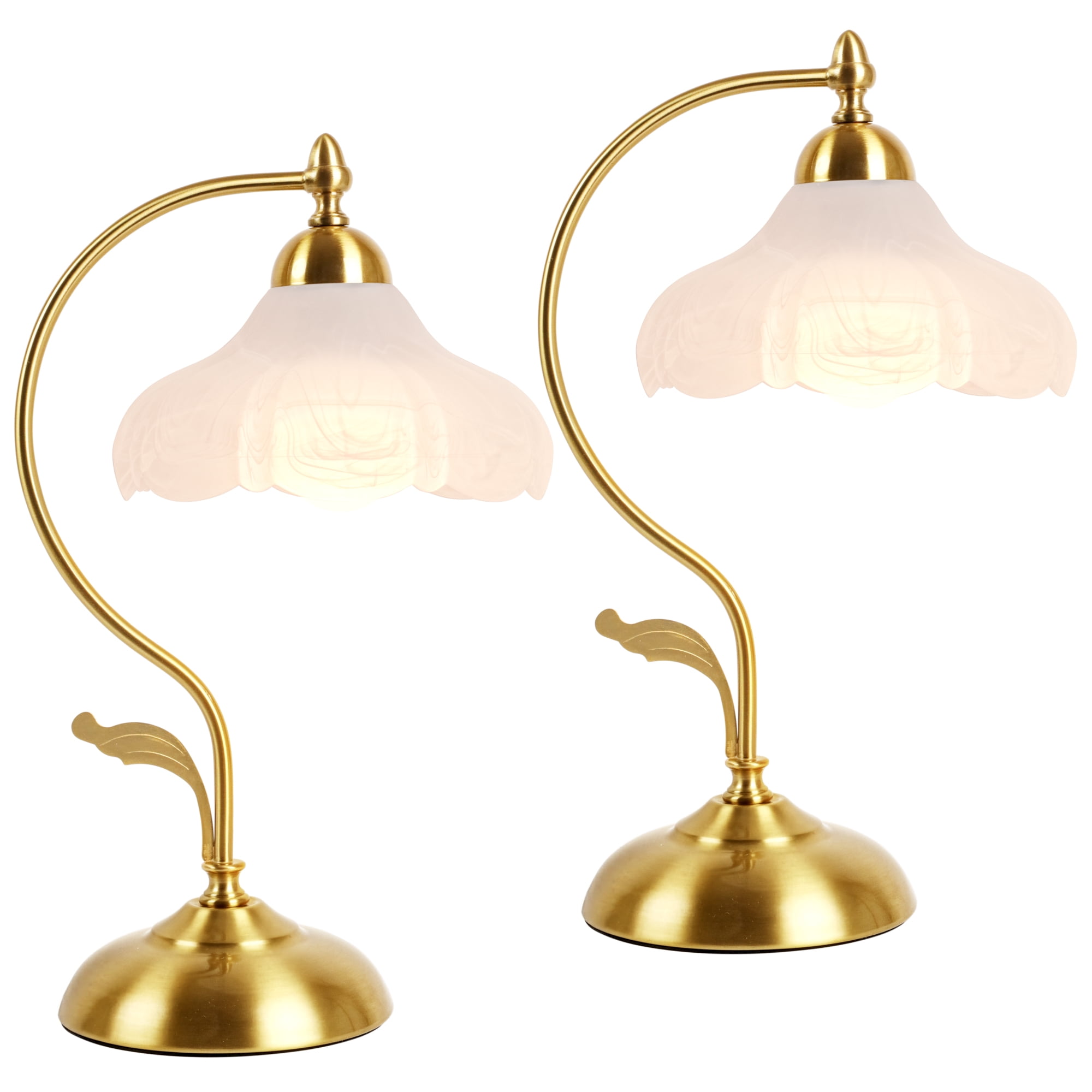 17.32" Gold Metal Table Lamps with Glass Petal Shade Vintage Flower Night Lamps Desk Lamps for Home Deco