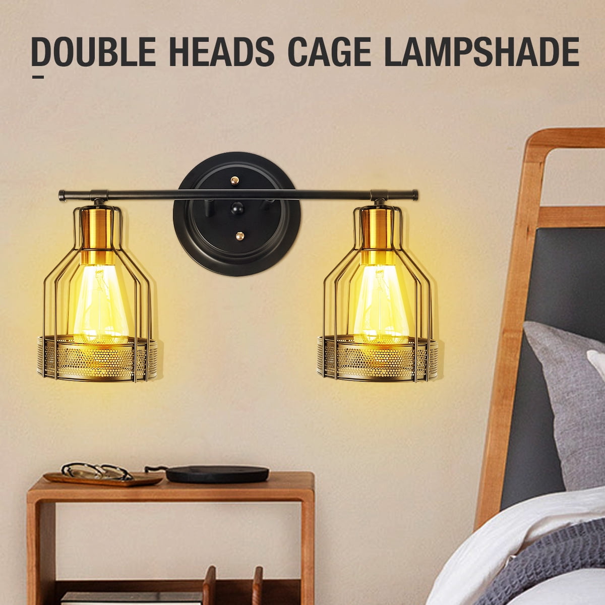 2 Piece Vintage Metal Lamp Guard Pendant Ceiling Light Lamp Bulb Cage Gold