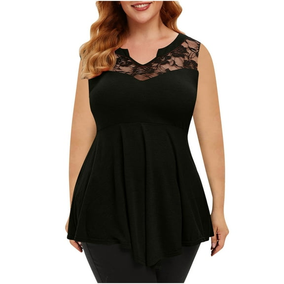 asdoklhq Juniors Plus Tops & T-Shirts,Plus Size Women Solid Floral Lace V-Neck Asymmetric Three Quarter Tops Blouse