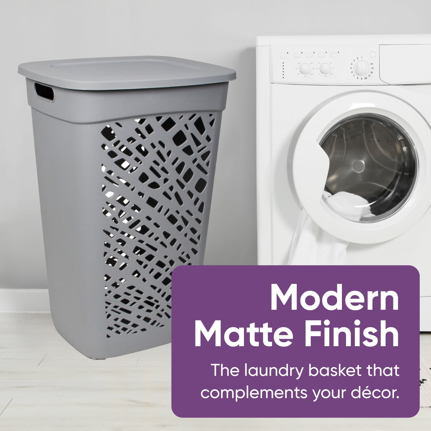 Non-Breakable Mosaic Hamper, 60L -Dark Gray, Elegant Design, Vented Laundry Basket, Made in France