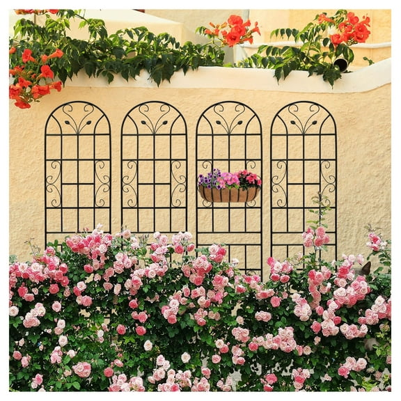 4 Pack Metal Garden Trellis 86.7" x 19.7" Rustproof Trellis for Climbing Plants Outdoor Flower Support Black
