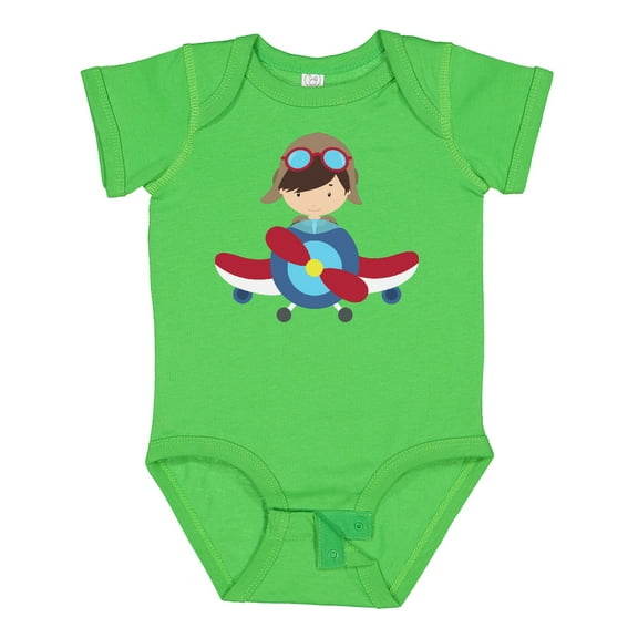 Inktastic Pilot Boy, Airplane, Plane, Flying, Brown Hair Boys Baby Bodysuit