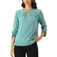 thumbnail image 1 of CURVOSPORT Camisa Elegante para Mujeres, Top de Oficina con Abertura, Frente Plisado, Manga 3/4, Blusa de Chifón, L Gris Verde, 1 of 6