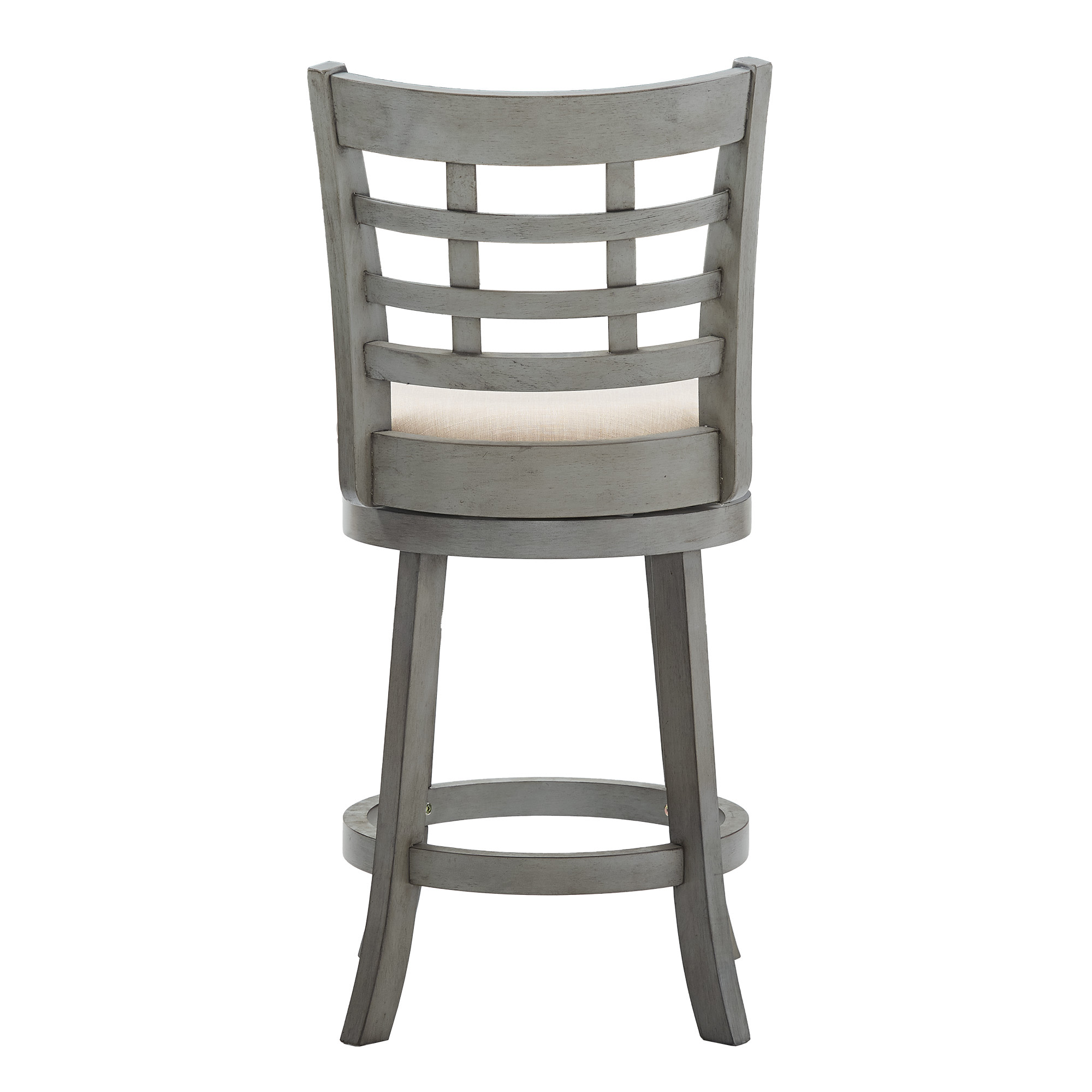 Weston Home Shapel Window Back 24"H Swivel Counter Height Stool, Antique Grey Finish, Beige Linen