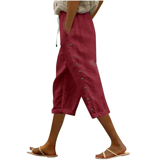 Plebaso Pantalons Capri pour Femmes Été 2025 Pantalons Décontractés à Cordon Légers Raccourcis avec Poches