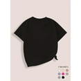 thumbnail image 2 of Strawberry Girl" Cute Graphic Tee for Girls - Casual Round Neck, Short Sleeve, Soft Polyester Blend, Machine Washable - Summer Collection in Beige with Pink Strawberry & Bow Design, 2 of 6