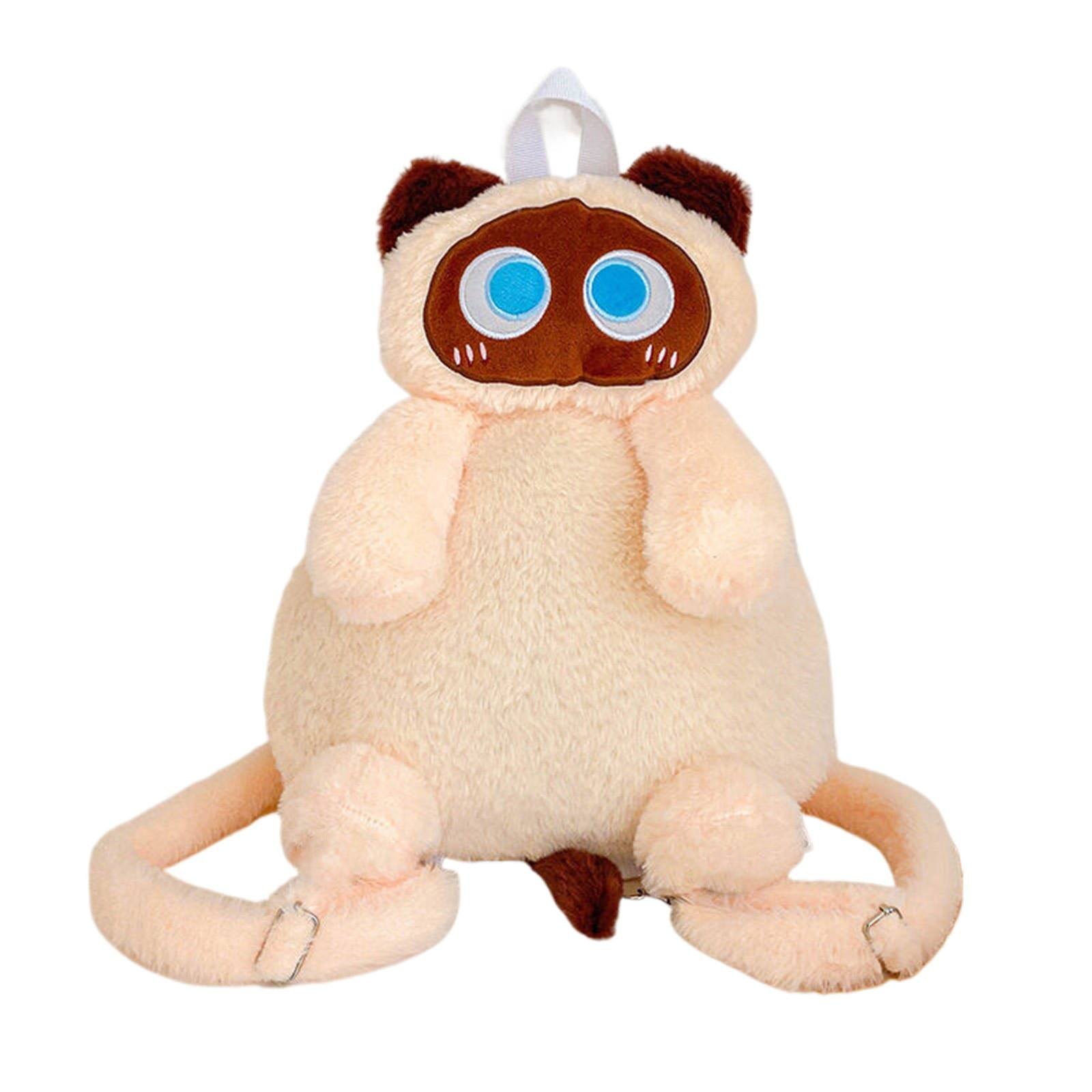 Siamese Cat Backpack, Off-White|Plush Stuffed Cat Animal Backpack Shoulder Bag Crossbody With Adjustable Straps
