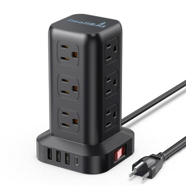 BEVA Power Strip Tower Surge Protector Flat Plug Desktop Charging