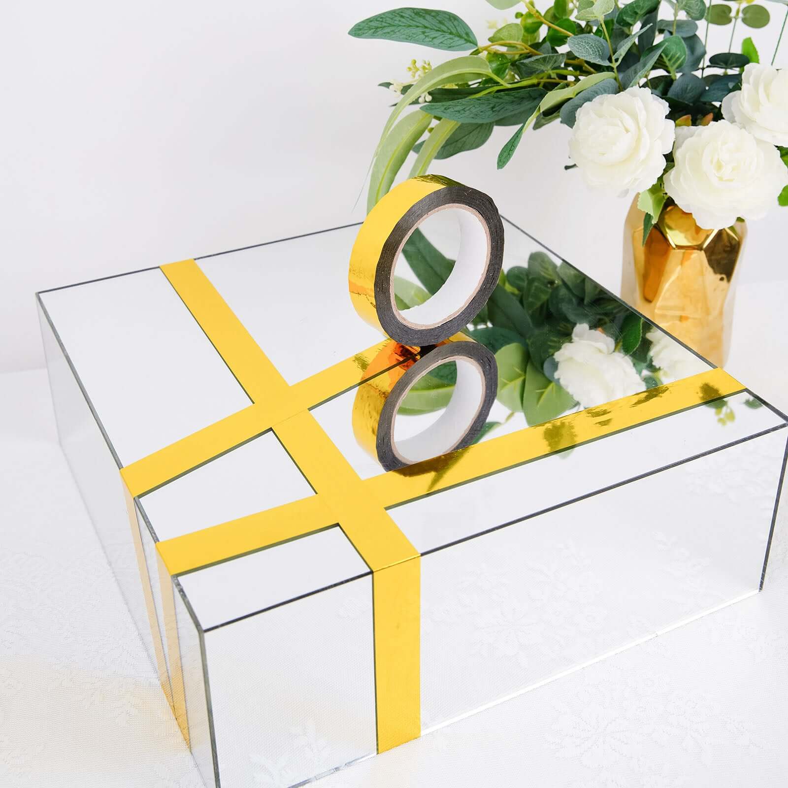Efavormart 100 Yds | 1" Gold Metalized Film Tape, DIY Floral Wrap Decor Craft Tape - Polyester with Acrylic