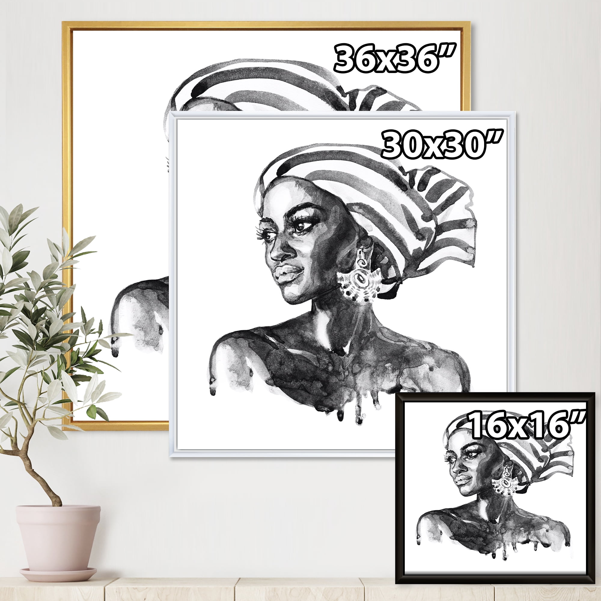 Designart 'Portrait of Afro American Woman XII' Modern Framed Canvas Wall Art Print