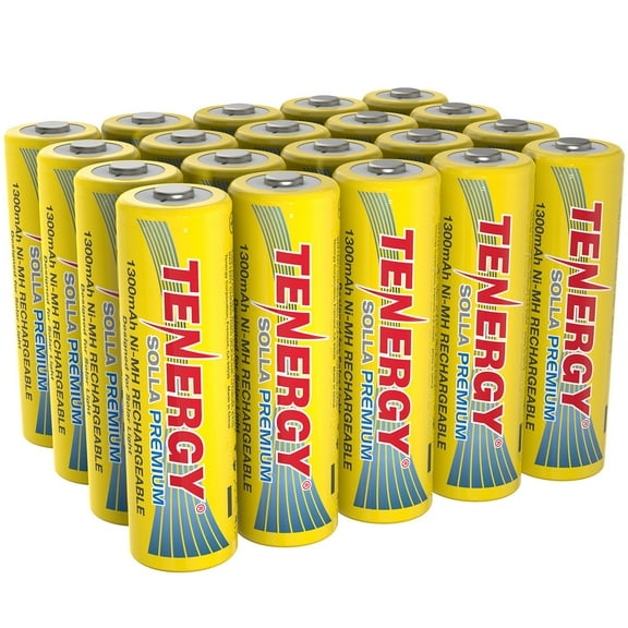 Tenergy Solla Premium Rechargeable NiMH AA Battery, 1300mAh Solar Batteries for Solar Garden Lights, 20 PCS, UL Certified