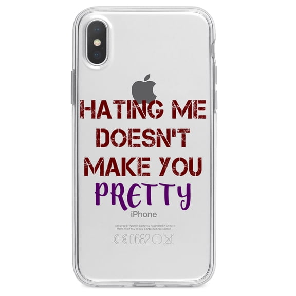 DistinctInk Clear Shockproof Hybrid Case for iPhone X / XS (5.8" Screen) - TPU Bumper Acrylic Back Tempered Glass Screen Protector - Hating Me Doesn't Make You Pretty