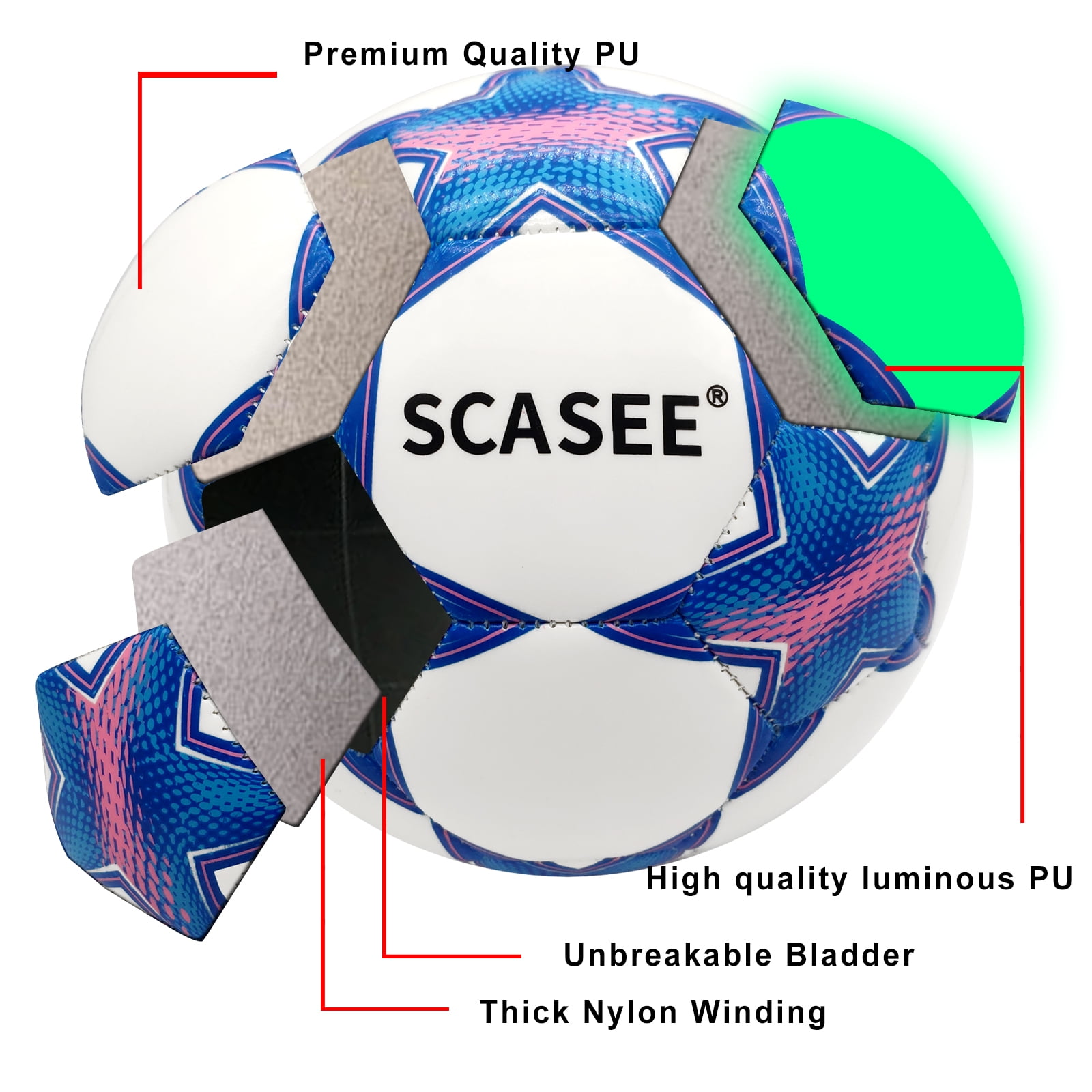 Light Up Soccer Ball Size 4 - Glow in The Dark Soccer BallS with Needles and Pump Ball for Kids Boys,Girls,Men Youth and Adult Night Games