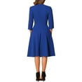 thumbnail image 3 of INSPIRE CHIC Women's Elegant Work Dress 3/4 Sleeve Pleated Round Neck Swing Midi Dress L Royal Blue, 3 of 6