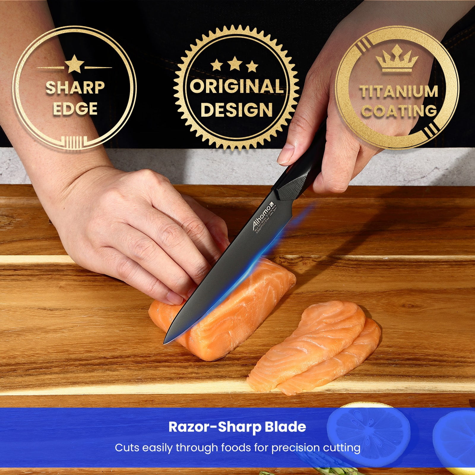 Aihomo Razor Sharp Kitchen Utility Knife, 6 inch Fruit Knife Full Tang Blade, Carbon Steel Kitchen Knives, Ideal for Slicing Fruits, Vegetables