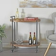 thumbnail image 2 of DecMode 30" x 34" Brass Metal Rolling Oval 2 Shelf Bar Cart with Vintage Inspired Details, 1-Piece, 2 of 7