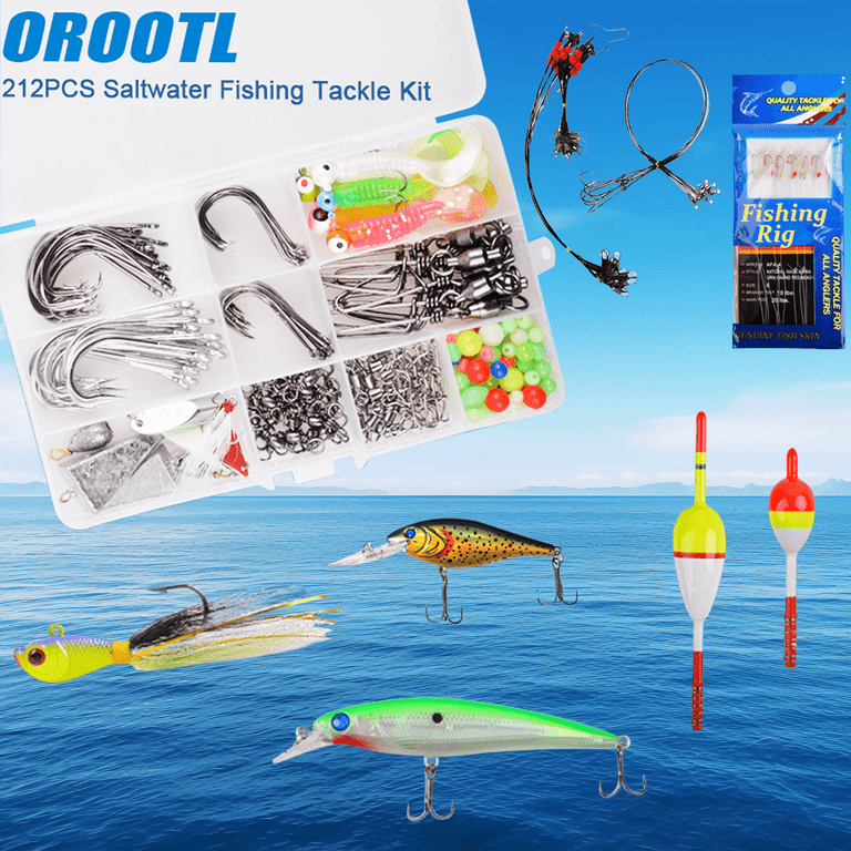  OROOTL Saltwater Fishing Gear Kit, 175pcs Surf Fishing Gear  Tackle Box Include Ocean Fishing Rigs Pompano Floats Pyramid Weights Sinker  Slides Saltwater Lure Hooks Sea Fishing Accessories : 運動和戶外活動