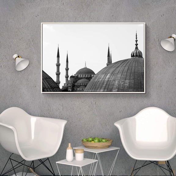 wall26 Floating Framed Canvas Wall Art for Living Room, Bedroom Black and White Building Canvas Prints for Home Decoration Ready to Hang - 24x36 inches