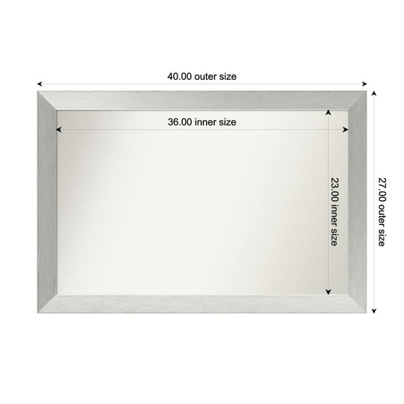 Amanti Art Custom Framed Wall and Bathroom Mirror (27 x 40 in.), Brushed Sterling Silver Frame