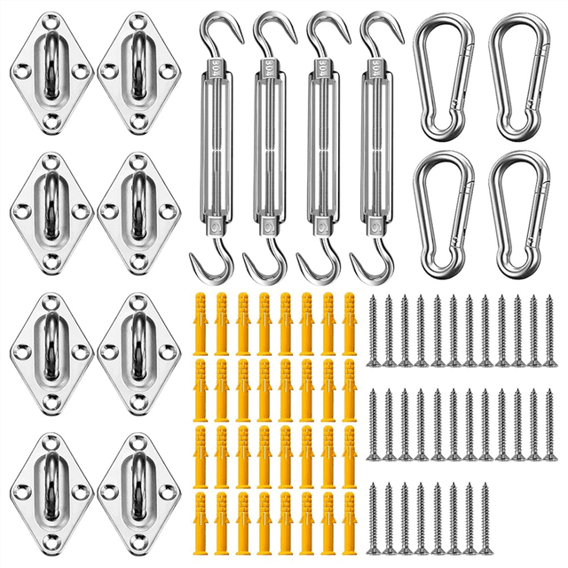 Sun Shade Sail Hardware Kit 80pcs for Rectangle Sun Shade Sails Canopy Installation Accessories M6 Turnbuckles