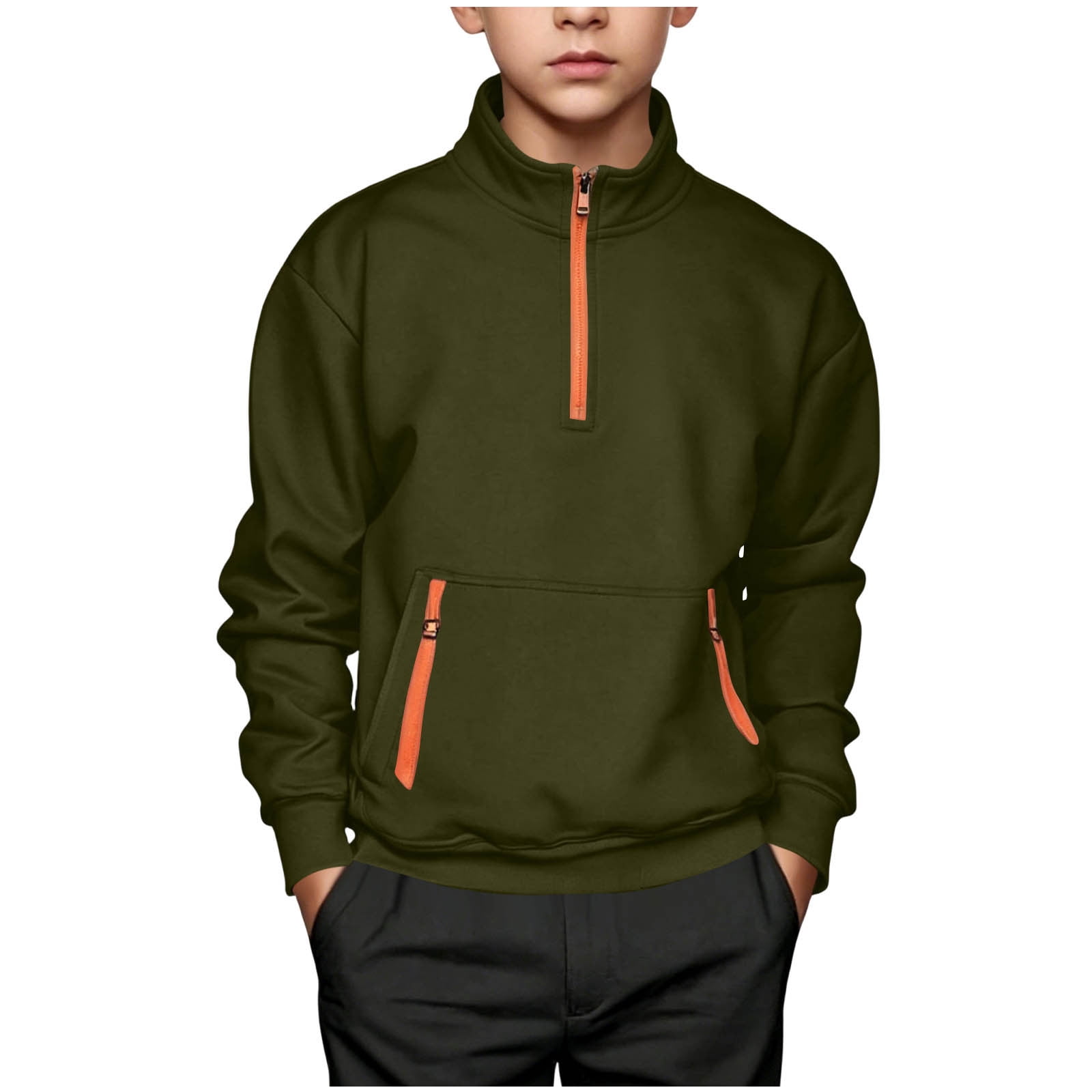 Besolor Kids Boys Clothes Sweatshirts Long Sleeve Quarter Zipper Pullover Tops Fall Winter Thermal Warm Teen Sweatshirt with Pockets(12-13 Years Army Green)