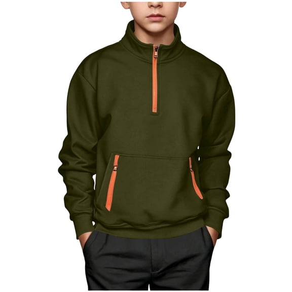 OGLCCG Boys 1/4 Zip Pullover with Kangaroo Pocket Long Sleeve Stand Collar Sweatshirts Fall Winter Kids Fleece Hoodies 5-15 Years
