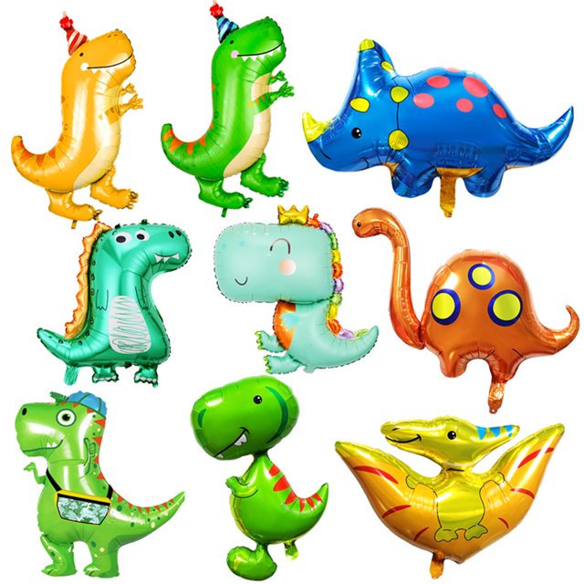 Globo de dinosaurio versión Q corona bonita decoración de fiesta temática de dinosaurio globo de papel de aluminio de dibujos animados de cumpleaños para niños