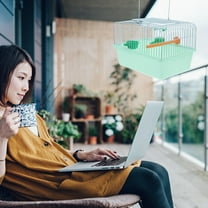 QIFULL Light Green Portable Bird Travel Cage with ABS Iron Frame and Feeding Accessories