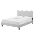 thumbnail image 1 of Platform Bed Frame, King Size, Grey Gray, Velvet, Modern Contemporary, Bedroom Master Guest Suite Room, 1 of 10
