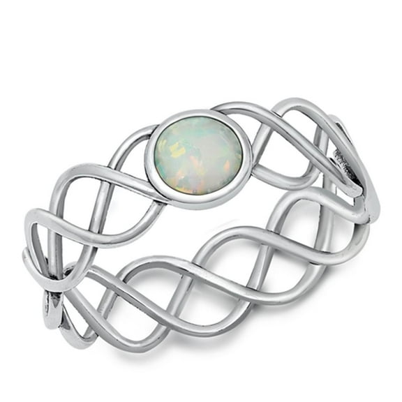 CHOOSE YOUR COLOR White Simulated Opal Criss Cross Helix Ring .925 Sterling Silver Band CZ Female Size 4