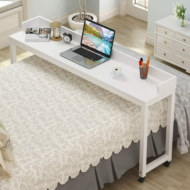 Tribesigns Overbed Table With Wheels Unadjustable Queen Size Mobile Desk Heavy Duty Metal Legs Height Can T Adjust White Com - Queen Size Over Bed Table Tribesigns Overbed Table With Wheels Unadjustable Queen Size Mobile Desk Heavy Duty Metal Legs Height Can T Adjust White Com - Queen Size Over Bed Table
